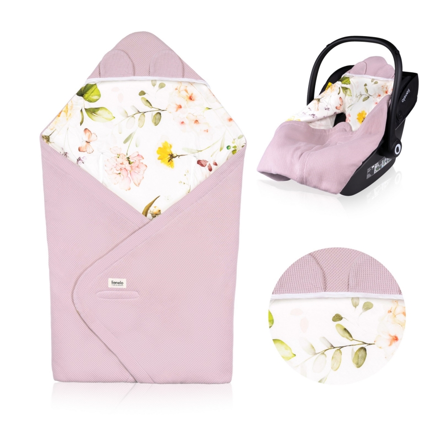 Lionelo - Omsvep för bilbarnstol TRAVEL SWADDLE 90x90 cm Rosa blommor