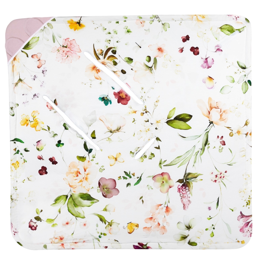 Lionelo - Omsvep för bilbarnstol TRAVEL SWADDLE 90x90 cm Rosa blommor