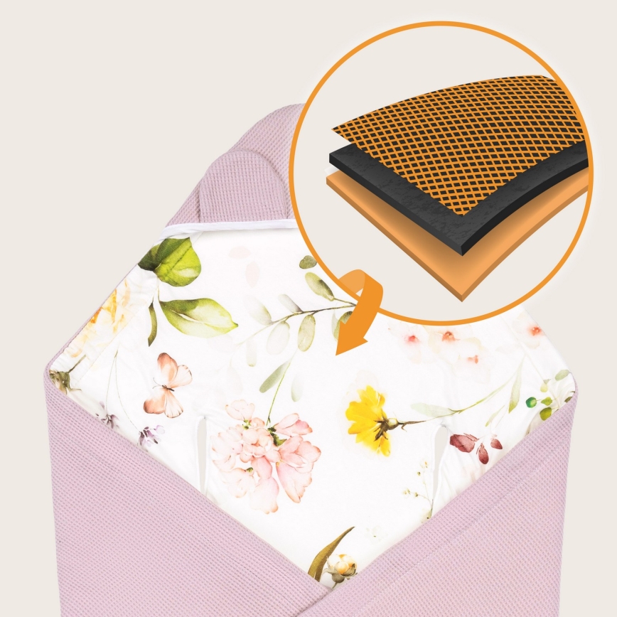 Lionelo - Omsvep för bilbarnstol TRAVEL SWADDLE 90x90 cm Rosa blommor
