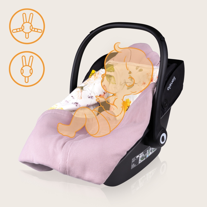 Lionelo - Omsvep för bilbarnstol TRAVEL SWADDLE 90x90 cm Rosa blommor
