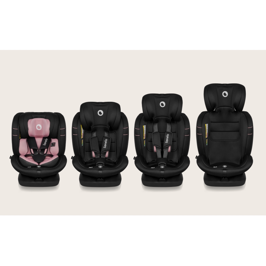 Lionelo - Roterbar bilbarnstol med bas BASTIAAN i-Size 40-150 cm Pink Rose