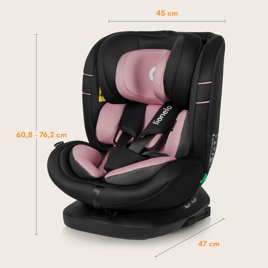 Lionelo - Roterbar bilbarnstol med bas BASTIAAN i-Size 40-150 cm Pink Rose