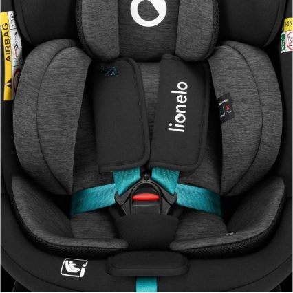 Lionelo - Bilbarnstol med bas, roterbar NAVY i-Size 40-150 cm svart/turkos