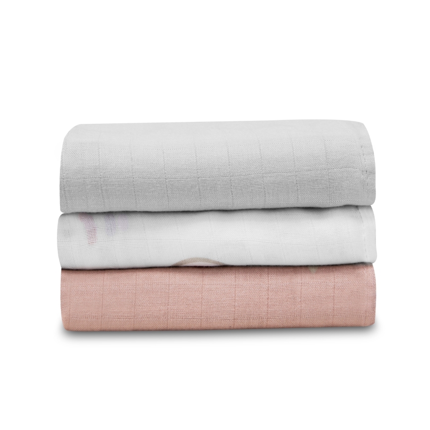 Lionelo - Set med 3 bambu-musseliner 70x70 cm Regnbågsmönster