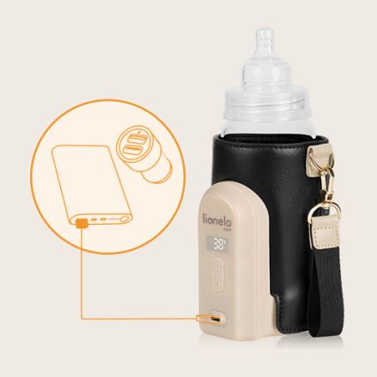 Lionelo - Uppladdningsbar flaskvärmare THERMUP GO EVO 18W/5V svart/beige