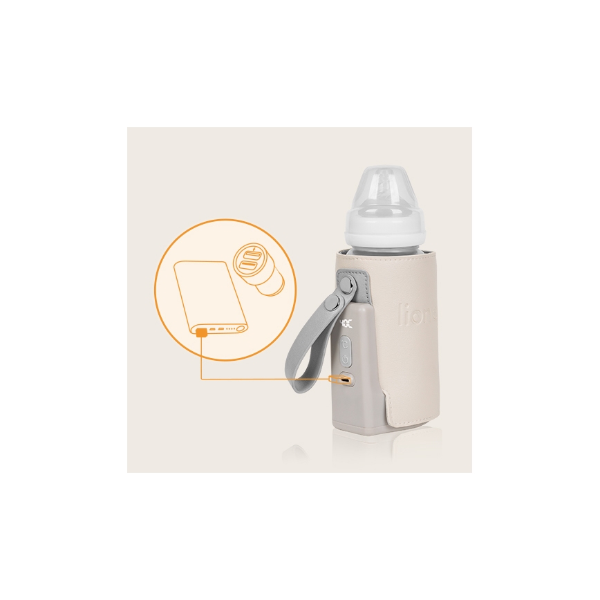 Lionelo - Uppladdningsbar flaskvärmare THERMUP GO PLUS 10W/5V beige