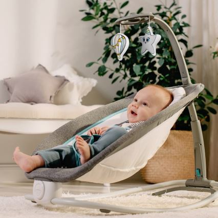 Lionelo - Vibrerande babysitter med sång PASCAL 2xAA grå/turkos