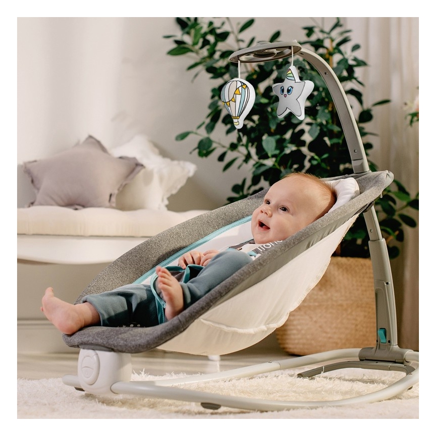 Lionelo - Vibrerande babysitter med sång PASCAL 2xAA grå/turkos