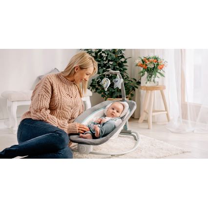Lionelo - Vibrerande babysitter med sång PASCAL 2xAA grå/turkos