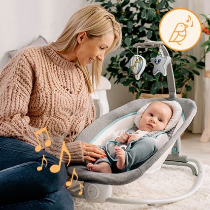 Lionelo - Vibrerande babysitter med sång PASCAL 2xAA grå/turkos