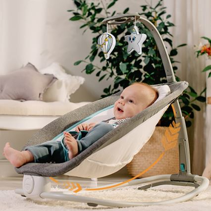 Lionelo - Vibrerande babysitter med sång PASCAL 2xAA grå/turkos
