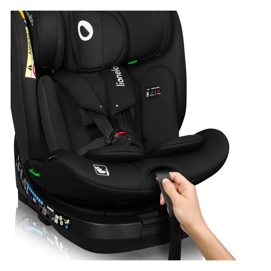 Lionelo - Vridbar bilbarnstol med bas BRAVE i-Size 40-150 cm Black Carbon