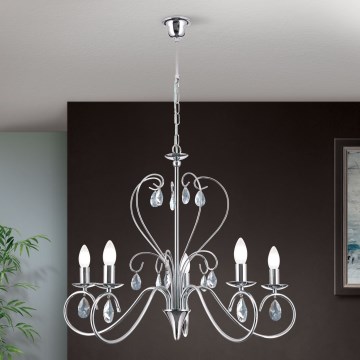 Ljuskrona i kristal med kedja ALESSIA 5xE14/40W/230V skinande krom