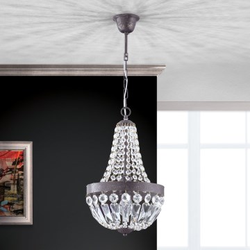Ljuskrona i kristal med kedja ARILA 1xE27/60W/230V diameter 25,5 cm brun/patina