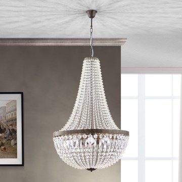 Ljuskrona i kristal med kedja ARILA 6xE27/60W/230V diameter 60 cm brun/patina