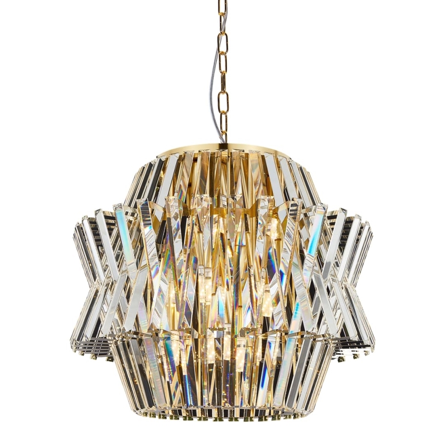 Ljuskrona i kristal med kedja CROWN 12xE14/40W/230V guld