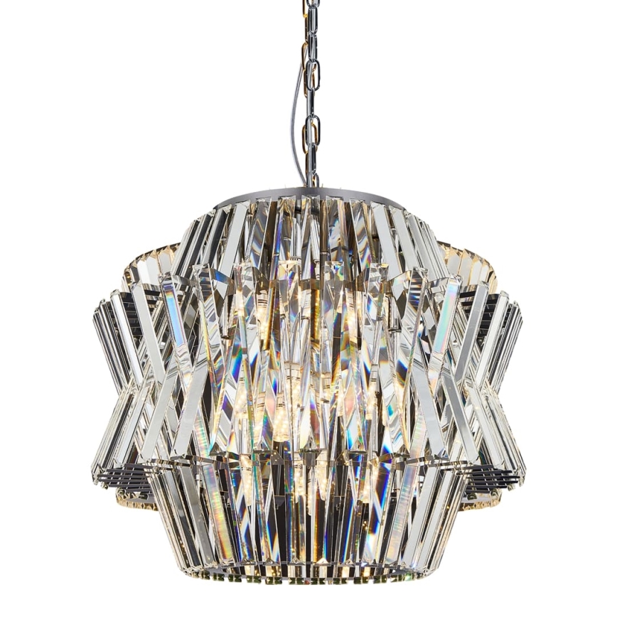 Ljuskrona i kristal med kedja CROWN 12xE14/40W/230V skinande krom
