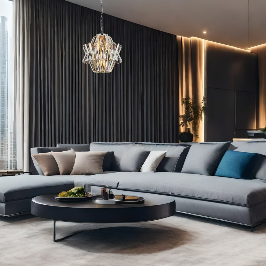 Ljuskrona i kristal med kedja CROWN 4xE14/40W/230V skinande krom
