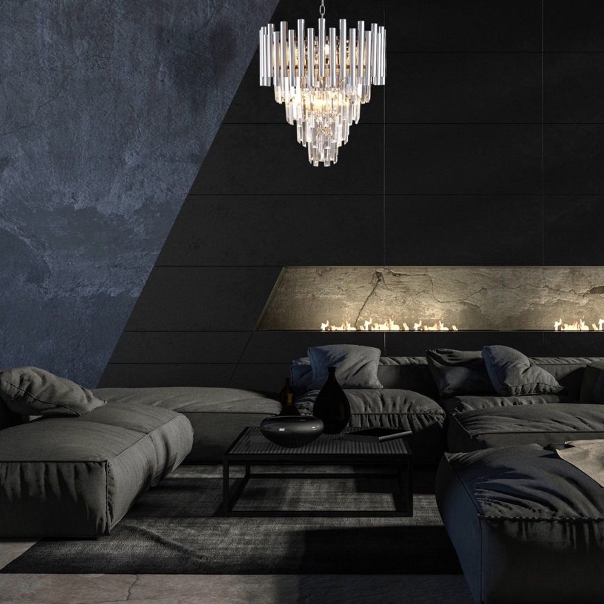 Ljuskrona i kristal med kedja MADISON 9xE14/40W/230V skinande krom