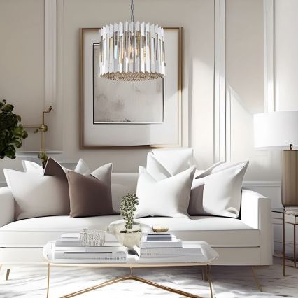 Ljuskrona i kristal med kedja RITZ 7xE14/40W/230V skinande krom