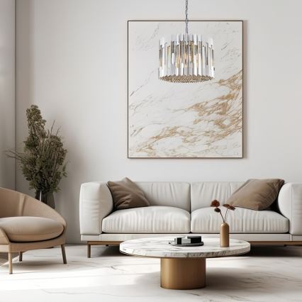 Ljuskrona i kristal med kedja RITZ 7xE14/40W/230V skinande krom