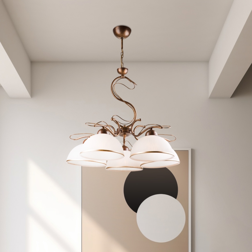 Ljuskrona med kedja COBRA 5xE27/60W/230V brons/patina