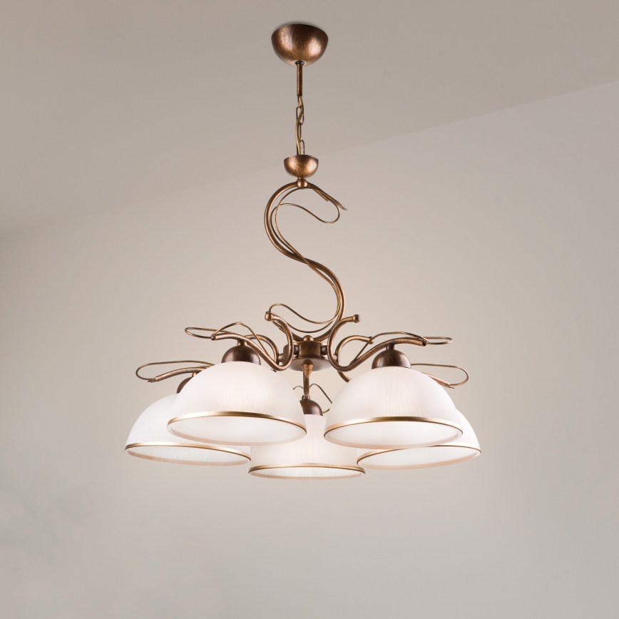 Ljuskrona med kedja COBRA 5xE27/60W/230V brons/patina