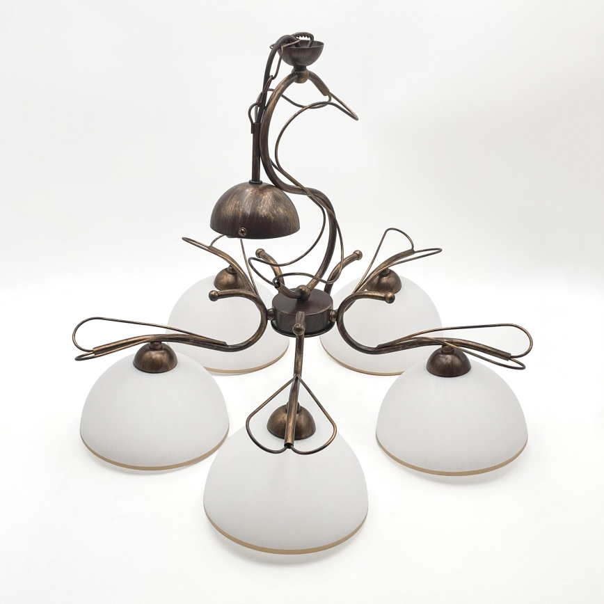 Ljuskrona med kedja COBRA 5xE27/60W/230V brons/patina