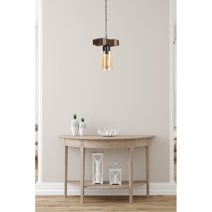 Ljuskrona med kedja JASMIN 1xE27/40W/230V brun/beige