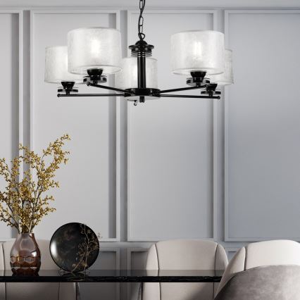 Ljuskrona med kedja ROSA 5xE27/60W/230V svart/grå