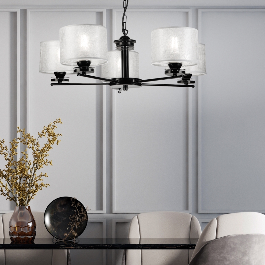 Ljuskrona med kedja ROSA 5xE27/60W/230V svart/grå