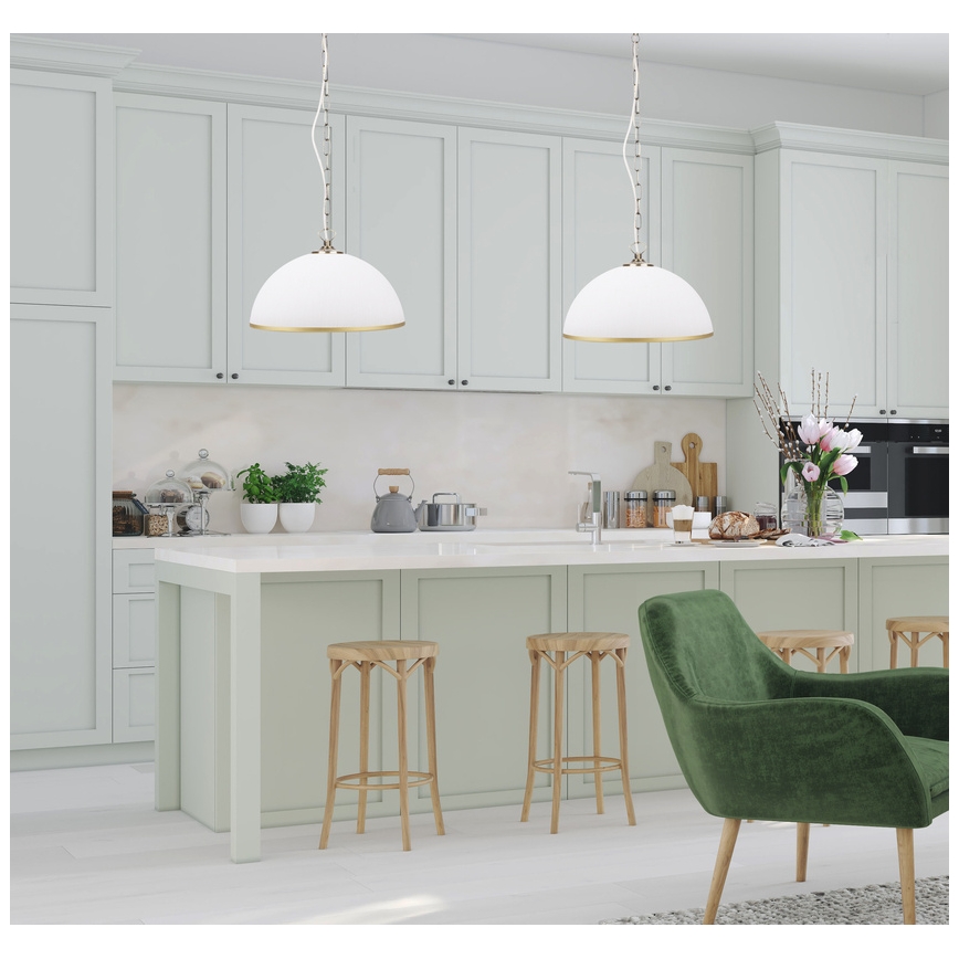 Ljuskrona med kedja SUGAR 1xE27/60W/230V vit/guld
