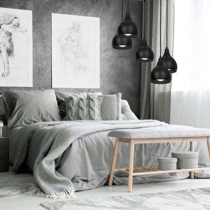 Ljuskrona med snöre AKTAN 5xE27/60W/230V svart rund