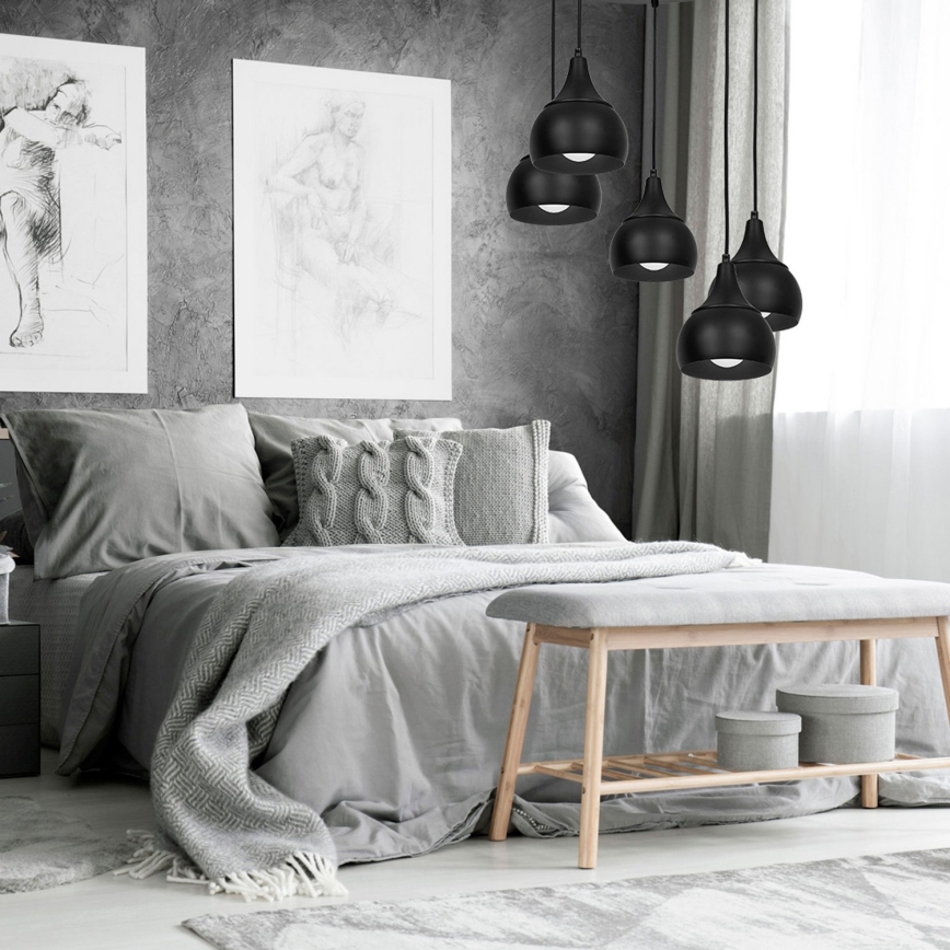 Ljuskrona med snöre AKTAN 5xE27/60W/230V svart rund