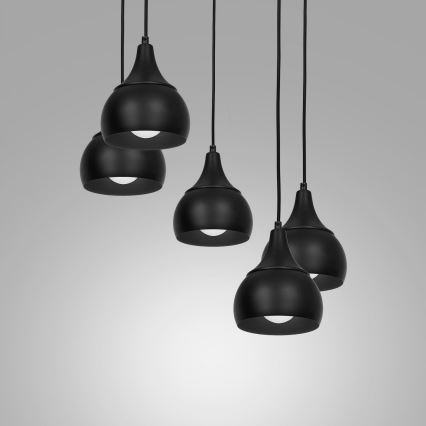 Ljuskrona med snöre AKTAN 5xE27/60W/230V svart rund