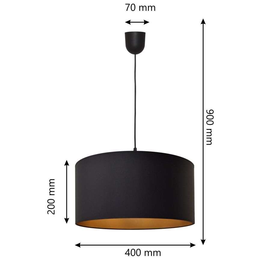 Ljuskrona med snöre ALBA 1xE27/15W/230V d. 40 cm svart/guld