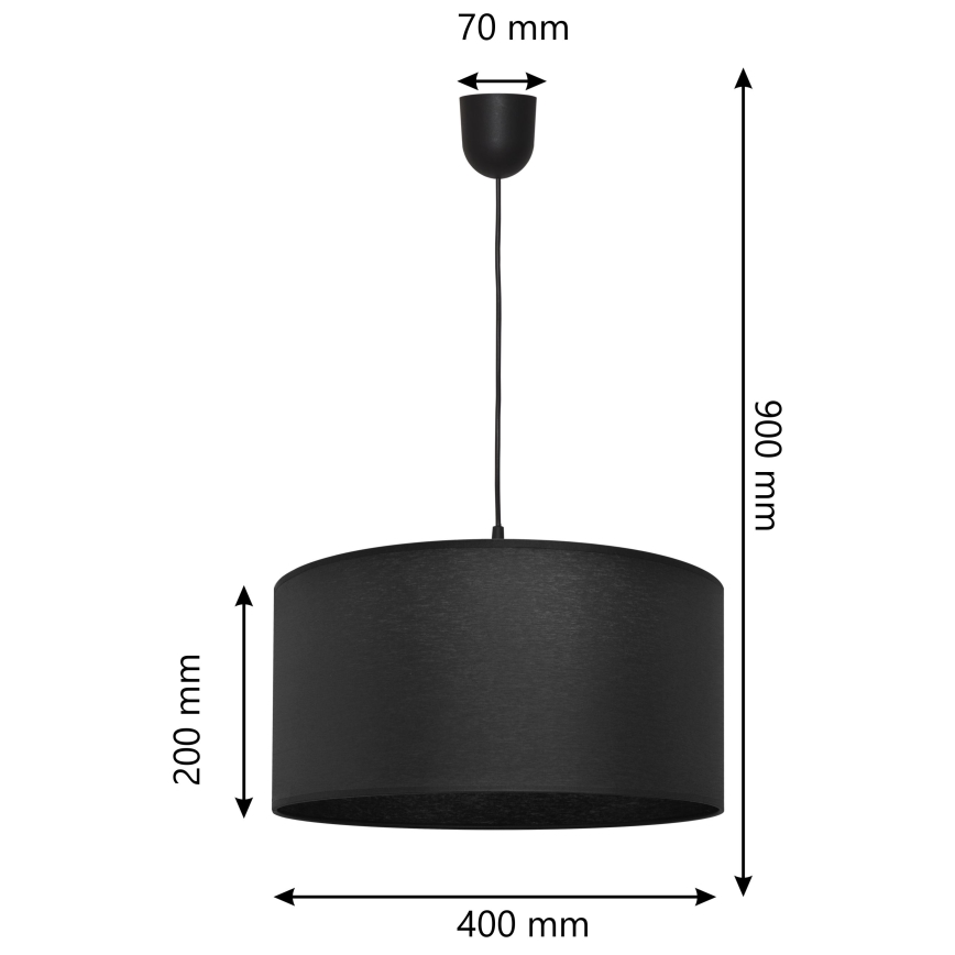 Ljuskrona med snöre ALBA 1xE27/15W/230V d.40 cm svart