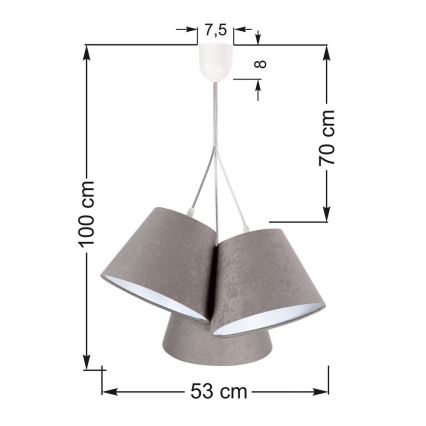 Ljuskrona med snöre AMBROSEIA 3xE27/60W/230V