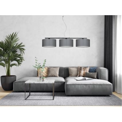 Ljuskrona med snöre ASTRA 3xE27/60W/230V grå