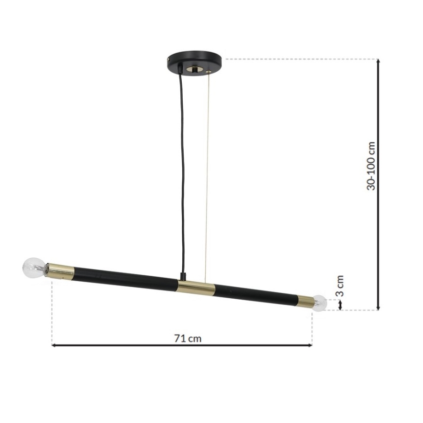 Ljuskrona med snöre BASTONE 2xE14/40W/230V svart/guld