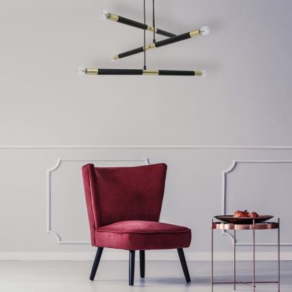 Ljuskrona med snöre BASTONE 6xE14/40W/230V svart/guld