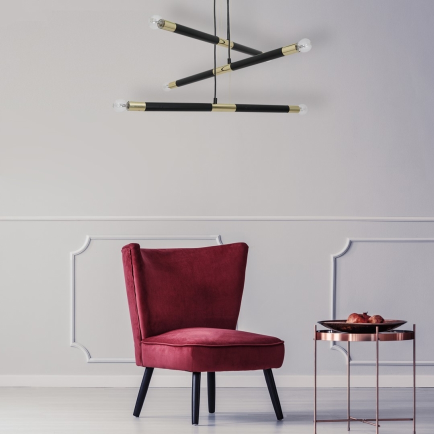 Ljuskrona med snöre BASTONE 6xE14/40W/230V svart/guld