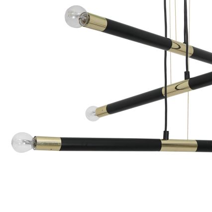 Ljuskrona med snöre BASTONE 6xE14/40W/230V svart/guld