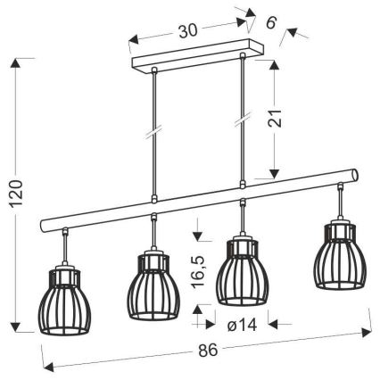 Ljuskrona med snöre BERNITA 4xE27/60W/230V