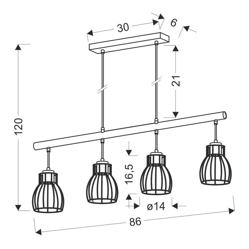 Ljuskrona med snöre BERNITA 4xE27/60W/230V