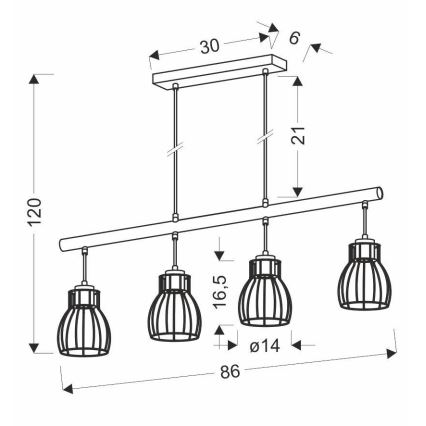Ljuskrona med snöre BERNITA 4xE27/60W/230V