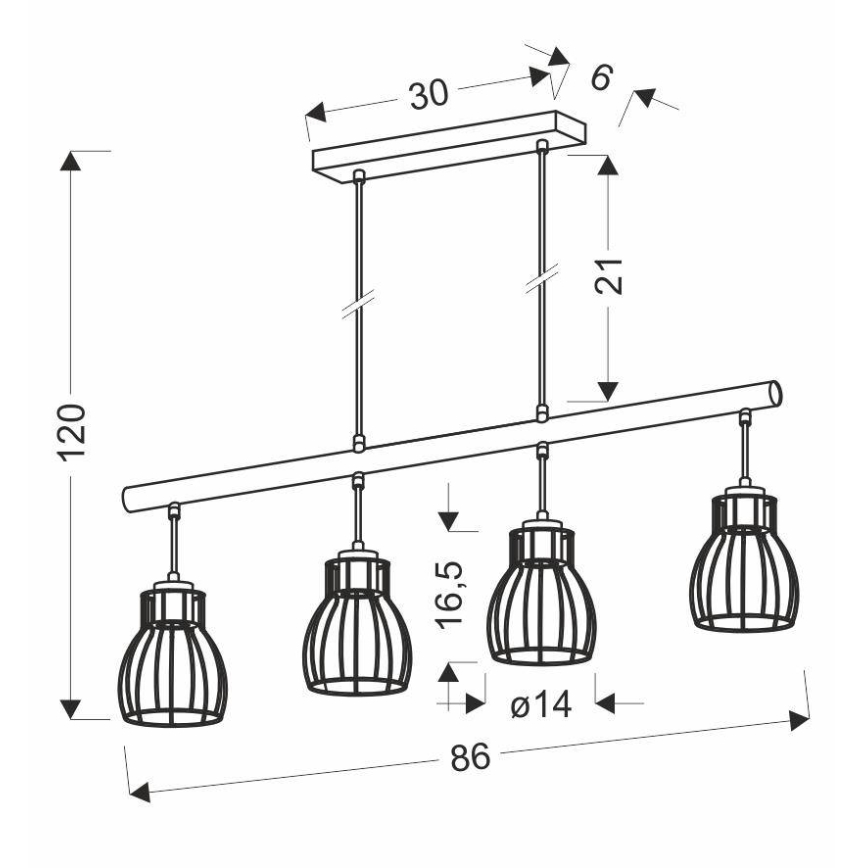 Ljuskrona med snöre BERNITA 4xE27/60W/230V