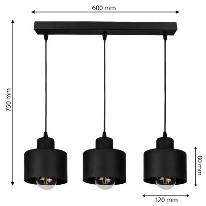 Ljuskrona med snöre BODO 3xE27/60W/230V