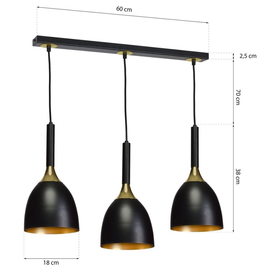 Ljuskrona med snöre CLARK 3xE27/60W/230V