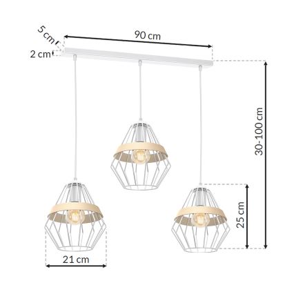 Ljuskrona med snöre CLIF 3xE27/60W/230V